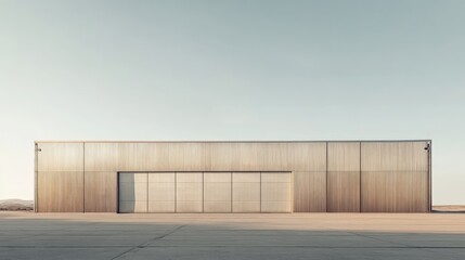 Obraz premium Desert Hangar: Minimalist Architecture in Arid Landscape 
