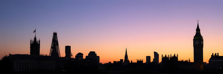 A city skyline with a large clock tower in the background
