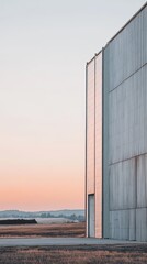 Fototapeta premium Minimalist architecture meets serene landscape at sunset. 
