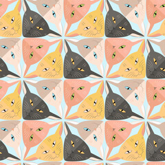 Pattern with cat faces. Vector illustration. For printing.