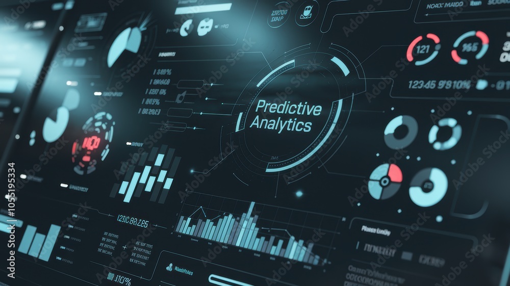Poster exploring the future of data analysis with predictive analytics in modern technology