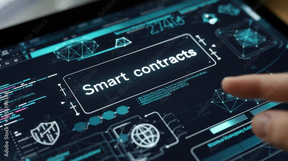 Poster exploring the future of digital transactions with smart contracts technology