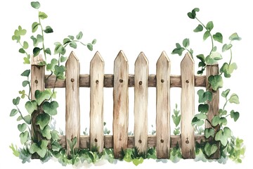 Obraz premium Wooden fence with leaves on white background - vector illustration 