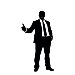 A businessman silhouette giving a thumbs-up, standing confidently with a slight smile