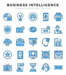 Set of Business Intelligence Icons. Simple Two Color art style icons pack.