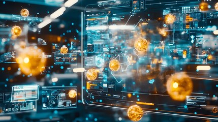 Futuristic Technology Interface with Holographic Spheres.
