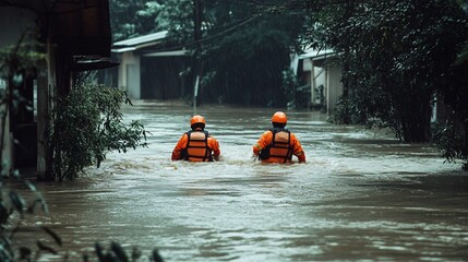 2410 67.Rescue Officers at Sai River Bursts Banks to Flood