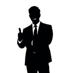 A businessman silhouette giving a thumbs-up, standing confidently with a slight smile