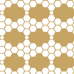 Abstract geometric pattern with crosses, stripes, lines. Seamless vector background. White and gold ornament. Modern reticulated graphic design.