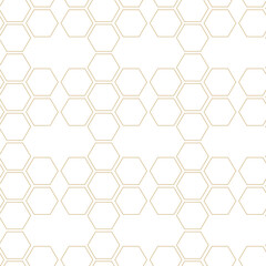 Abstract geometric pattern with crosses, stripes, lines. Seamless vector background. White and gold ornament. Modern reticulated graphic design.