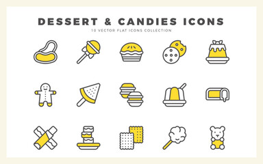 15 Desserts and Candies Two Color icons pack. vector illustration.