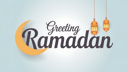 Ramadan Greeting with Crescent Moon and Lanterns