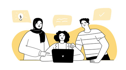 Team brainstorming ideas at meating doodle concept