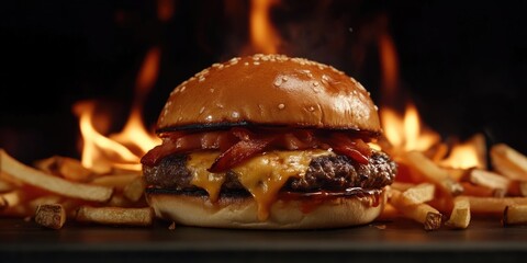 Tempting Cheeseburger with a Side of Crispy French Fries