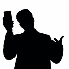 A businessman silhouette holding a phone and gesturing with one hand as if talking animatedly