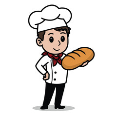 Chef Character with Loaf of Bread Illustration