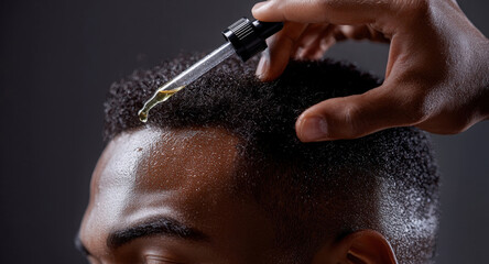 Applying nourishing hair oil to enhance natural curls in a close-up setting