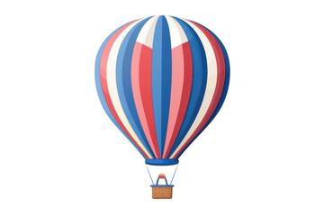 Naklejka premium Vibrant hot air balloon with red, blue, and white stripes soaring in clear skies. Perfect representation of adventure and freedom.