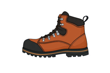 Illustration of a sturdy orange hiking boot with black accents, ideal for outdoor adventures and trekking activities.