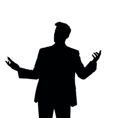 A businessman silhouette holding a phone and gesturing with one hand as if talking animatedly