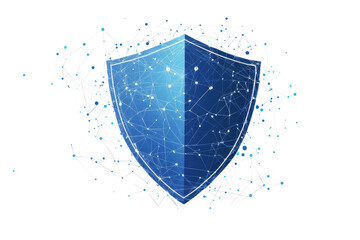 Digital shield with network connections, representing cybersecurity protection and data safety in a connected tech environment.