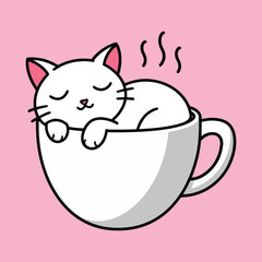 Cute Sleeping Cat in Teacup Illustration