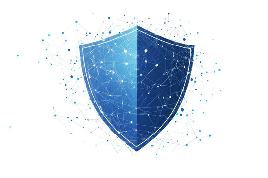 Digital shield with network connections, representing cybersecurity protection and data safety in a connected tech environment.
