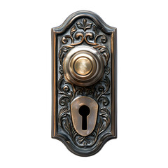 Vintage ornate door knob with keyhole isolated on transparent background, PNG