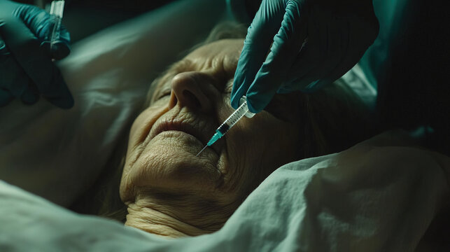 Senior citizen receiving vaccine shot in clinic, symbolizing hope and resilience in overcoming health challenges, community support for public health initiatives.