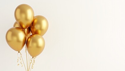 Bright and cheerful scene featuring a cluster of elegant golden balloons against a pure white background