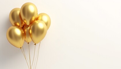 Bright and cheerful scene featuring a cluster of elegant golden balloons against a pure white background