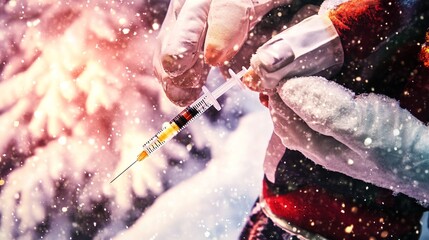 Senior citizen receiving vaccine shot in clinic, symbolizing hope and resilience in overcoming health challenges, community support for public health initiatives.