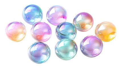 Colorful soap bubbles set isolated on transparent background, PNG