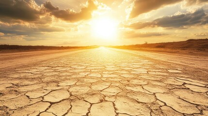 A highway through a dry, sunbaked landscape, with heatwaves making the distant road lines ripple and blur under the hot sun