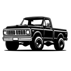 Vintage pickup truck silhouette, retro pickup truck