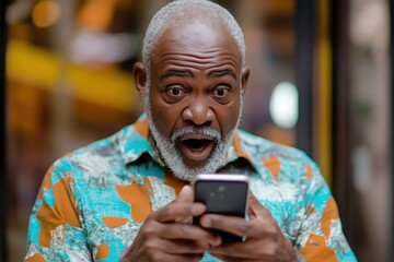 Senior man looking surprised while using mobile phone