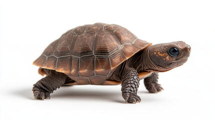 Obraz premium Adorable baby tortoise slowly walking with curious expression, showcasing its unique shell and features. This charming creature captures essence of nature beauty