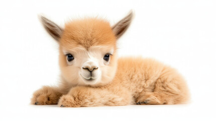 Obraz premium Charming 4 month old baby llama with soft fur, showcasing its adorable features and playful expression. This cute animal is perfect for animal lovers