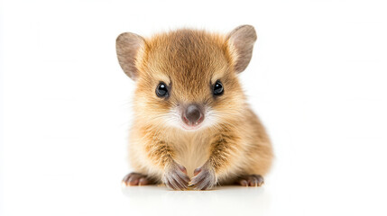 Obraz premium Charming baby quokka with smile, showcasing its adorable features and playful nature. This delightful creature captures hearts with its innocent expression and fluffy fur
