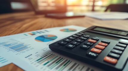 A close-up of a financial planner s desk with a calculator,