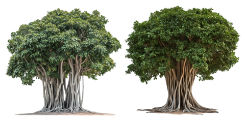 Banyan trees with multiple roots isolated on transparent background, PNG