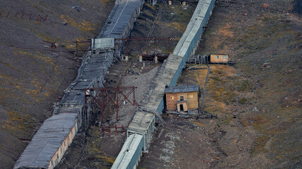 Abandoned coal mine infrastructure in Pyramiden Svalbard revealing remnants of past operations