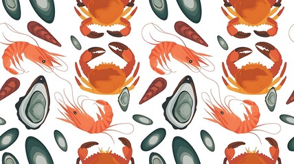 Vector seafood seamless pattern