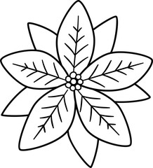 Poinsettia flower Christmas decoration outline isolated.
Christmas Poinsettia Flower coloring drawing vector.