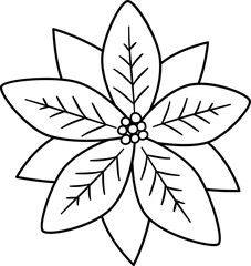 Poinsettia flower Christmas decoration outline isolated.
Christmas Poinsettia Flower coloring drawing vector.