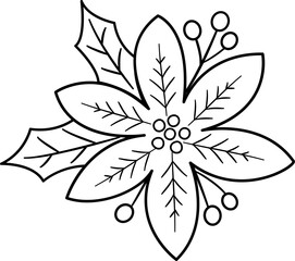 Poinsettia flower Christmas decoration outline isolated.
Christmas Poinsettia Flower coloring drawing vector.