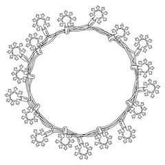 Christmas snowflake vector frame with lights and frosty garland. Hand drawn holiday decor on a transparent background, perfect for winter cards or festive designs. Adds a delicate, icy touch