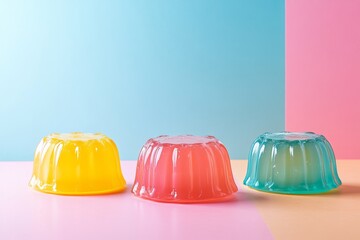 colorful jelly dessert, colorful pastel background , food photography