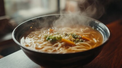 Cozy Noodle Dish with Fresh Vegetables and Rich Broth