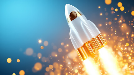 A sleek rocket ascends through a vibrant sky, embodying aspirations of progress and the drive for business success